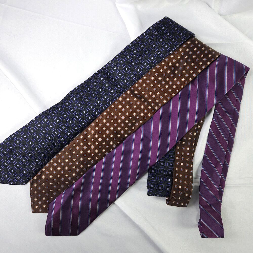 Tom James Silk Ties 3 Pack Geometric Striped‎ Mens 58-59in 3.25in